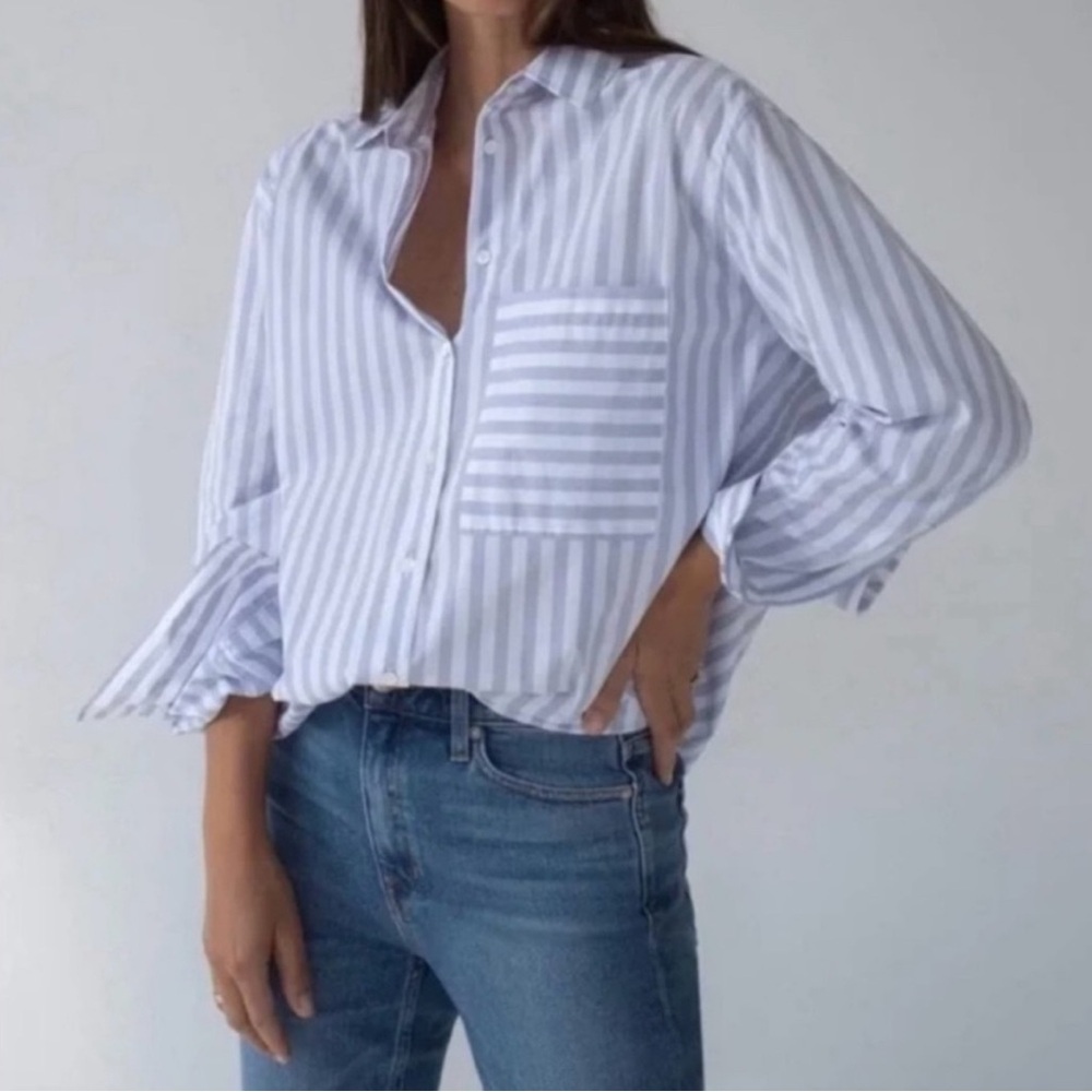 AYR Purple and White Striped Button Down Shirt